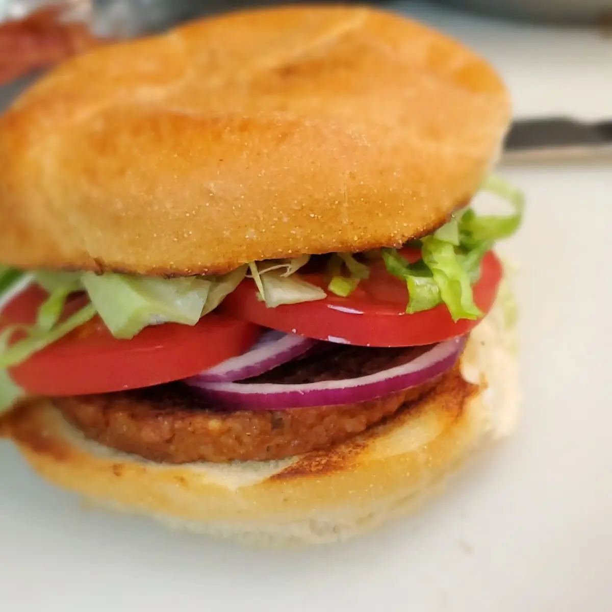 Veggie Burger with Lettuce Tomato and Onions