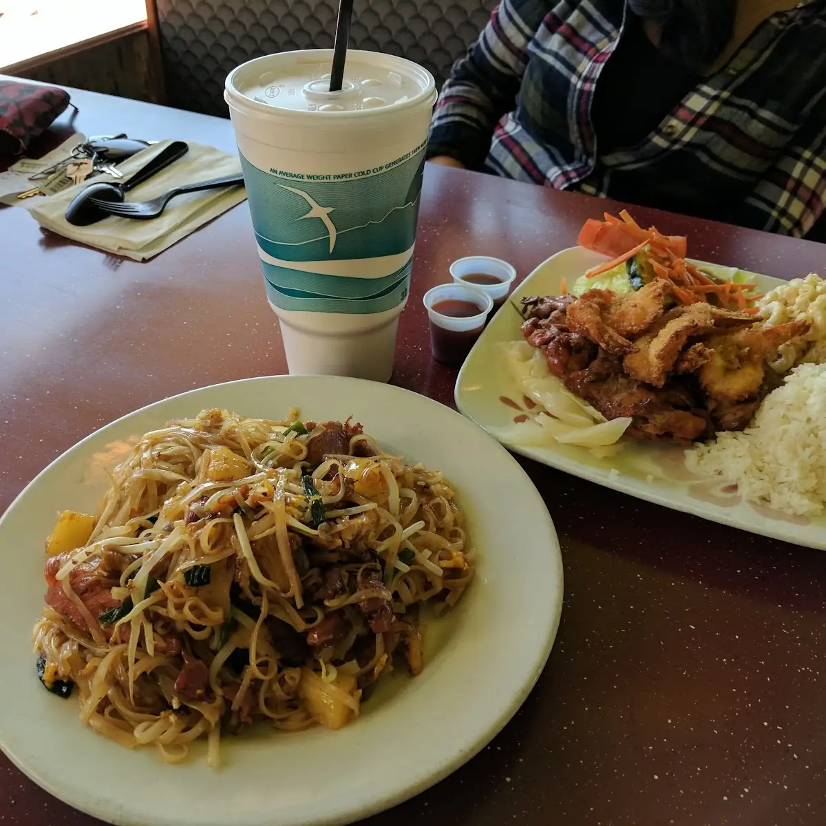 Shrimp and BBQ Chicken Combo with Chicken Pad Thai