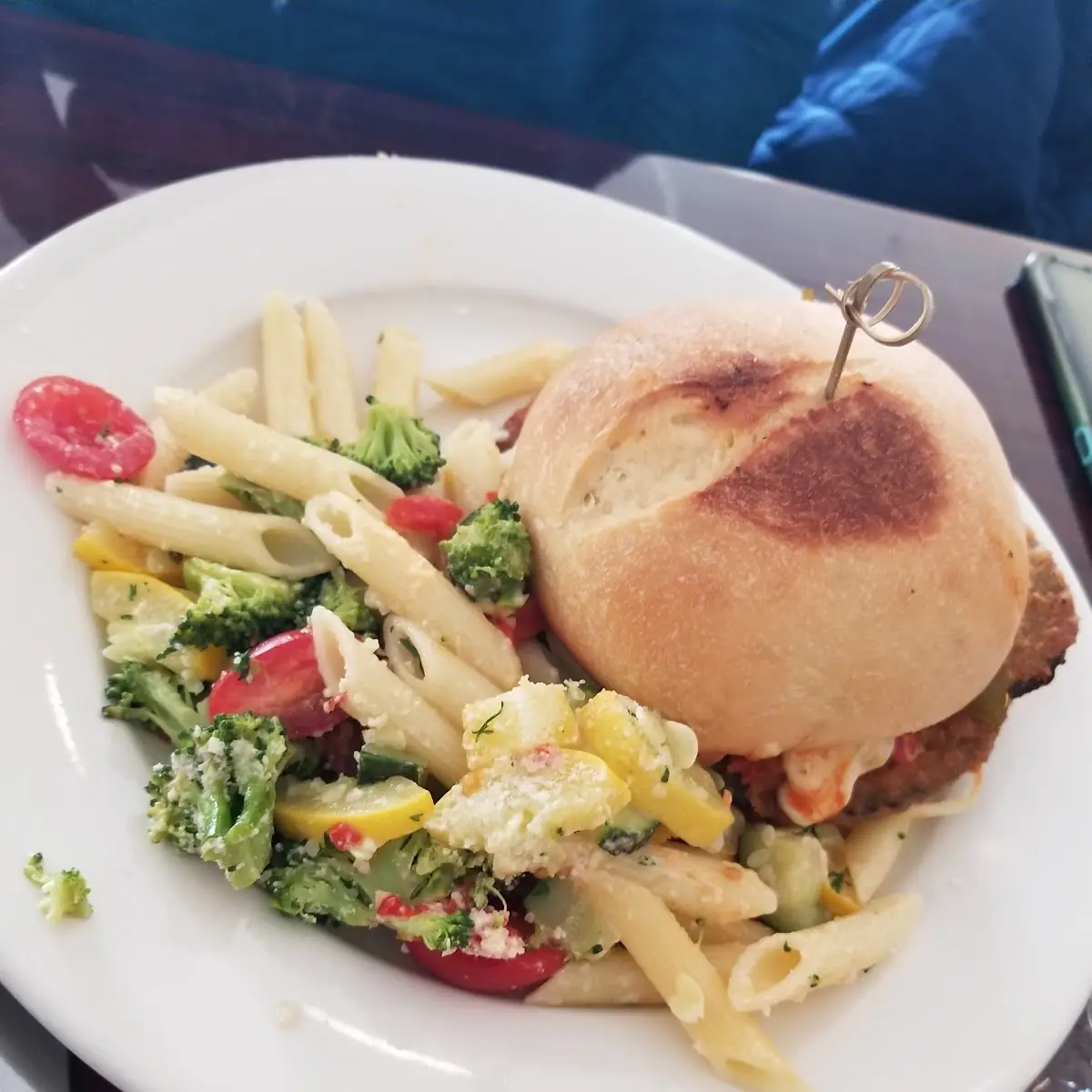 Eggplant Parmesan Sandwich with Pasta Salad