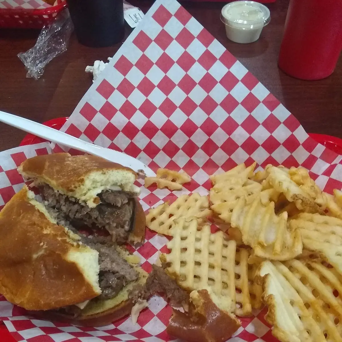 Double Cheeseburger and Waffle Fries