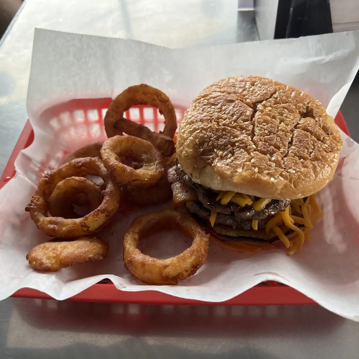 Double Cheeseburger and Onion Rings