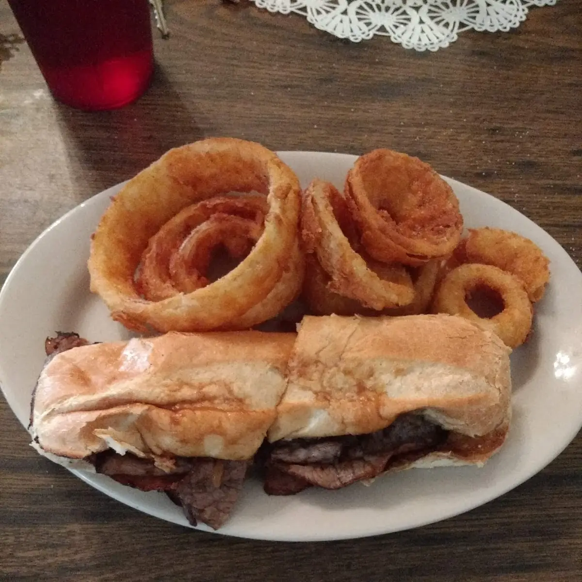 Roast Beef PO Boy with Onion Rings