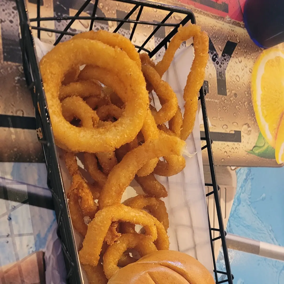 German Burger with Onion Rings