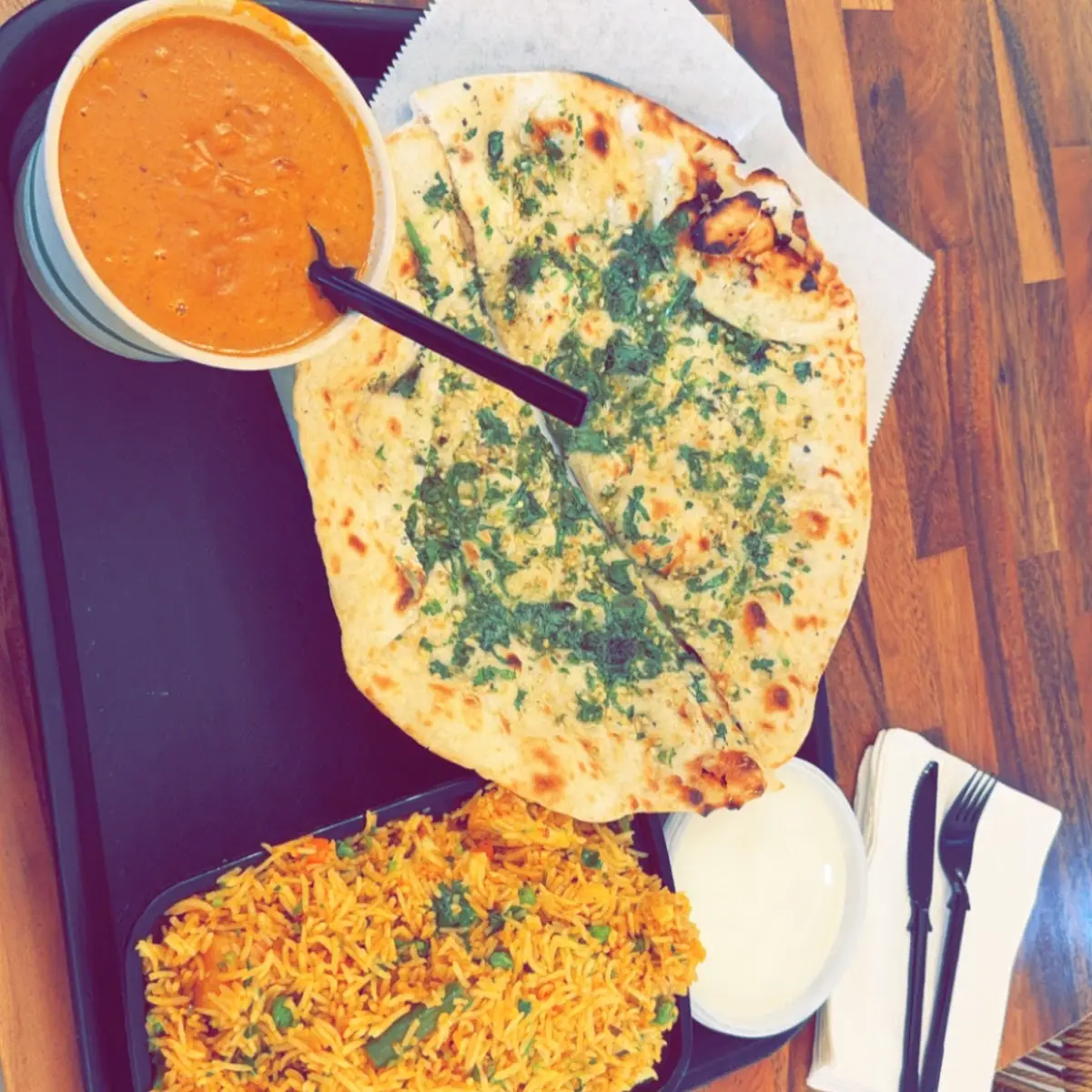 Garlic Naan Curry and White Rice