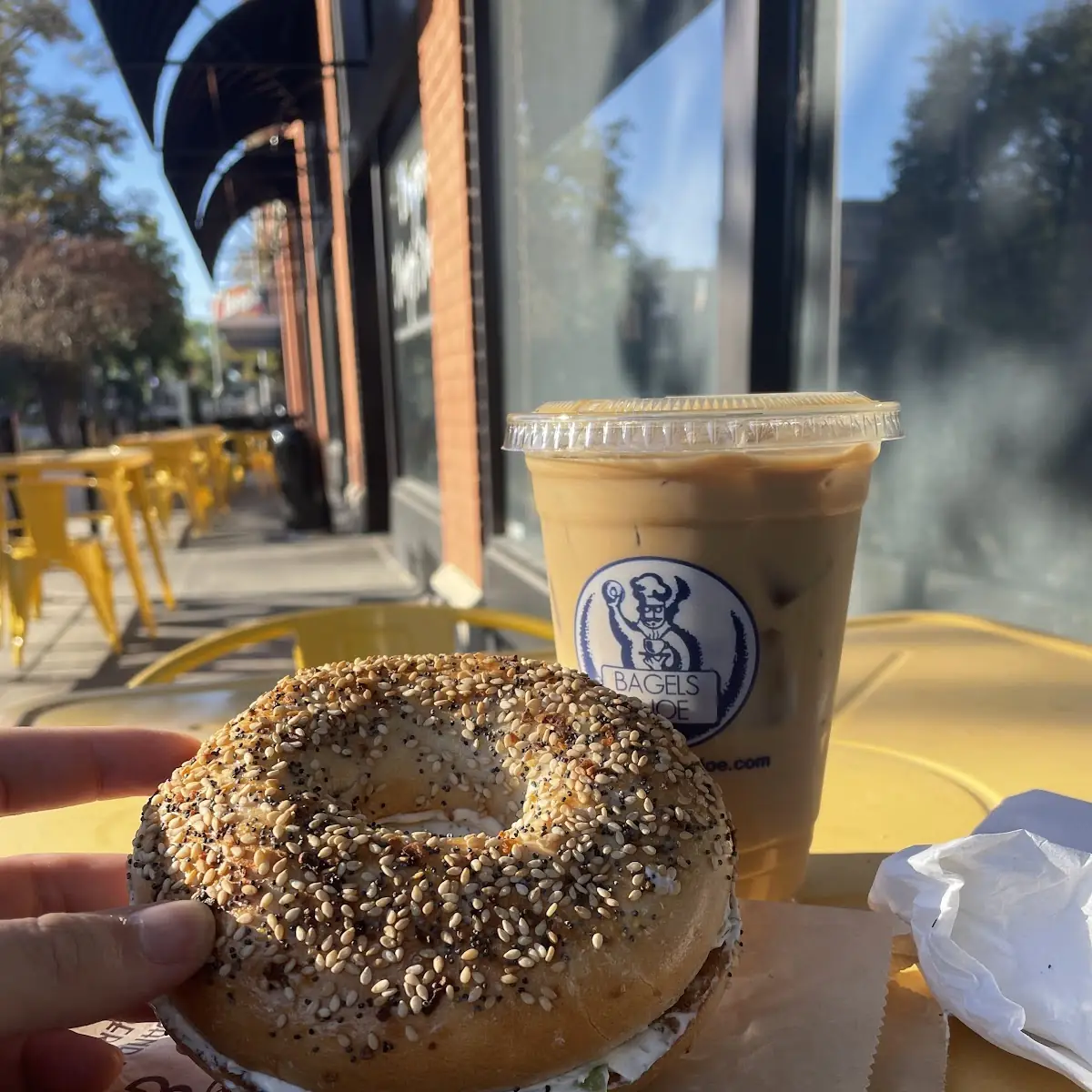 Everything Bagel and Iced Coffee