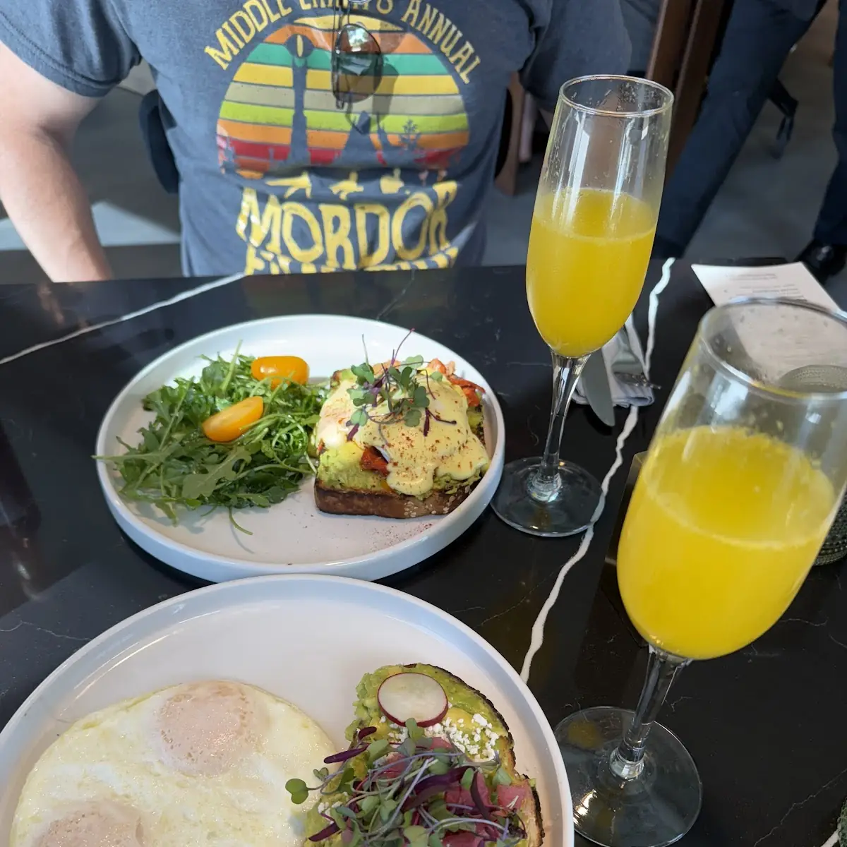 Avocado Toast with Scrambled Eggs and Coffee