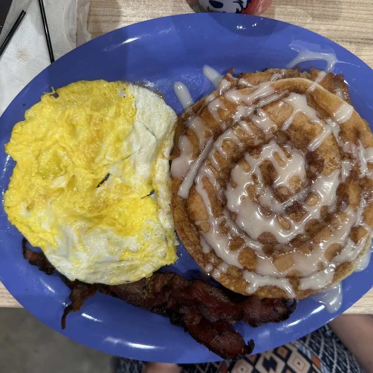 Cinnamon Roll Pancakes & Eggs
