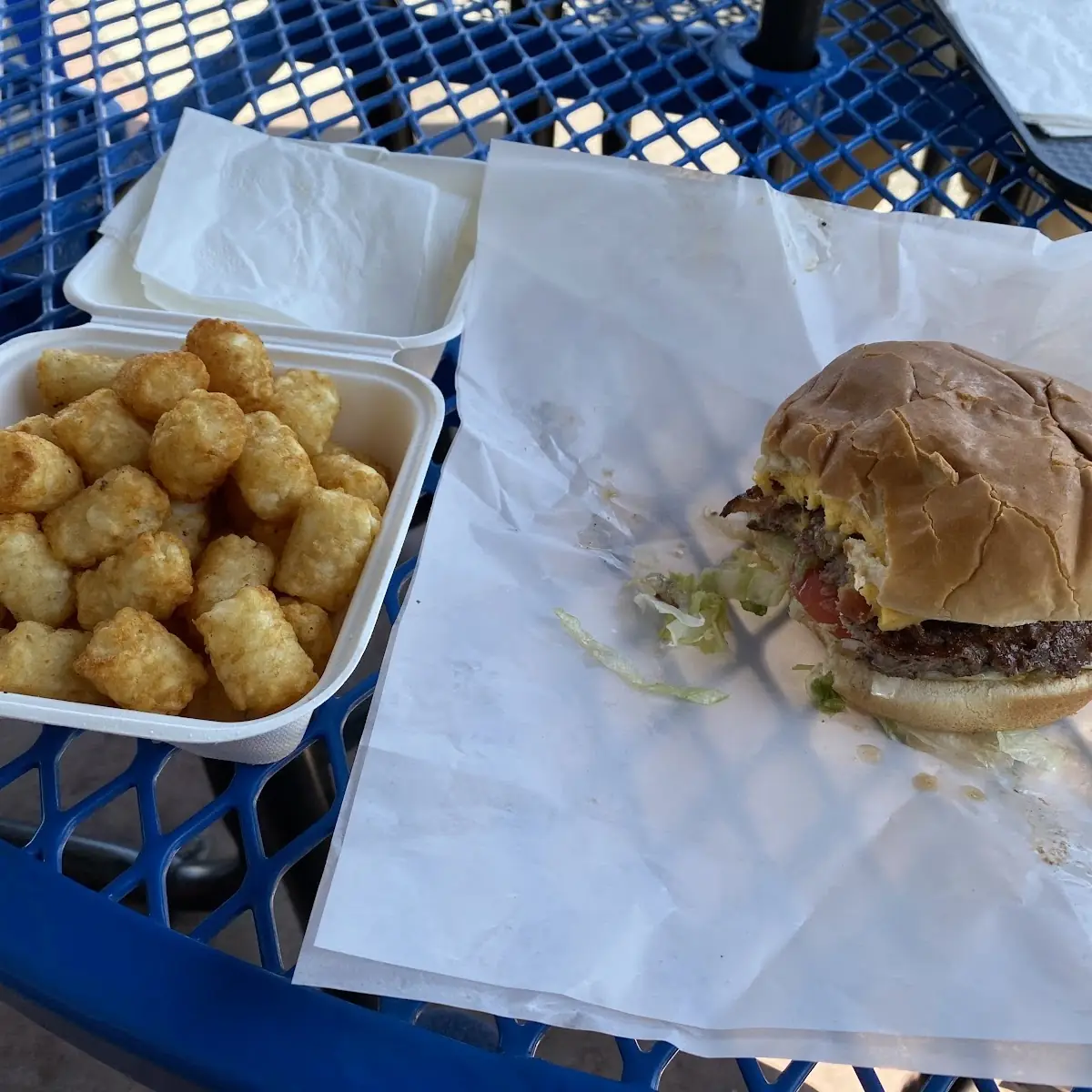 Double Cheeseburger with Bacon and Tots