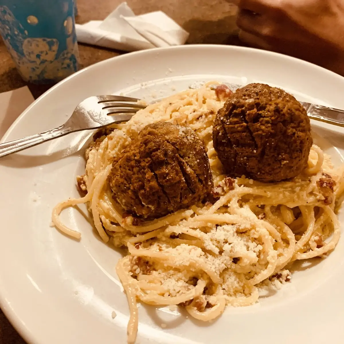 Spaghetti Carbonara with Meatballs