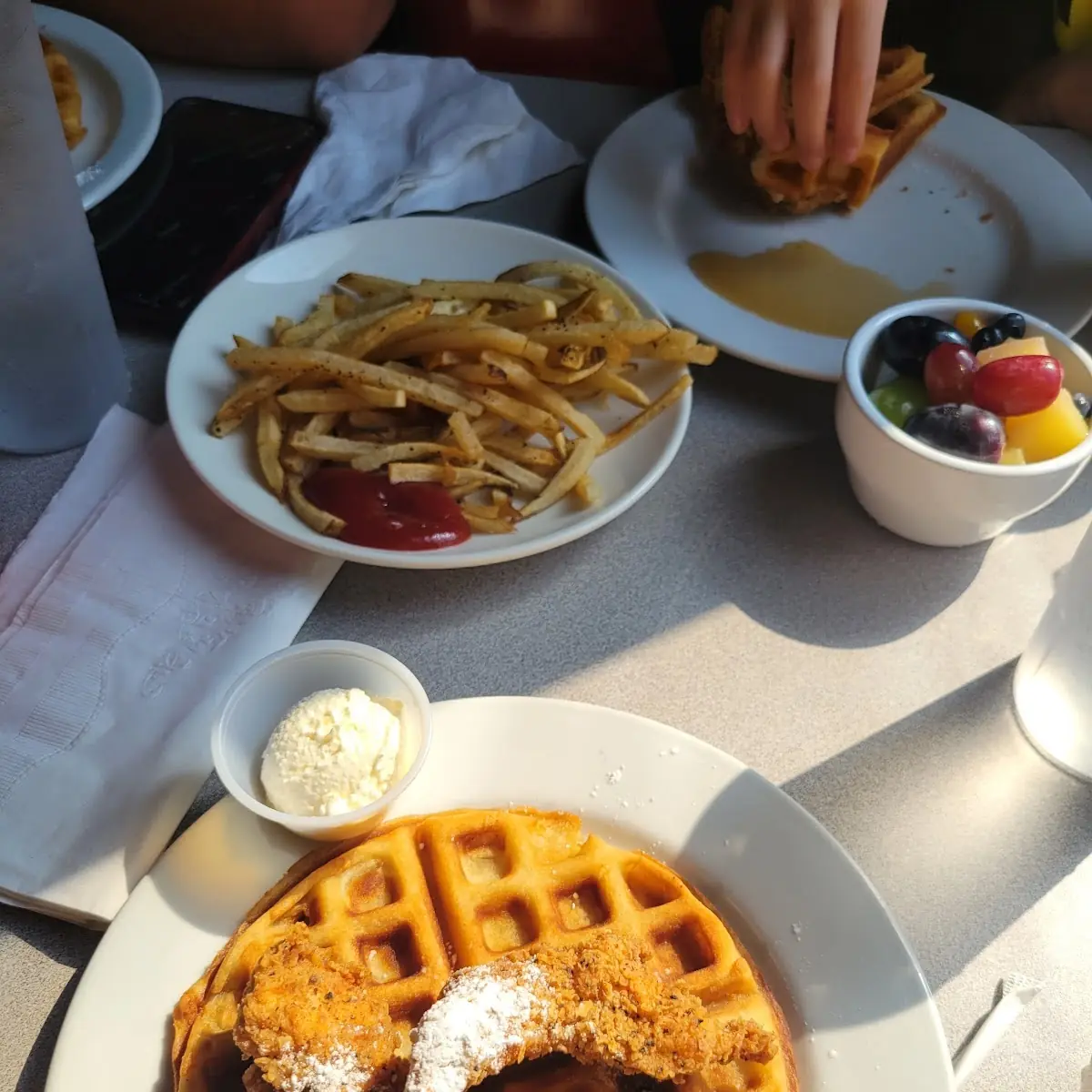 Chicken and Waffles with Hash Browns