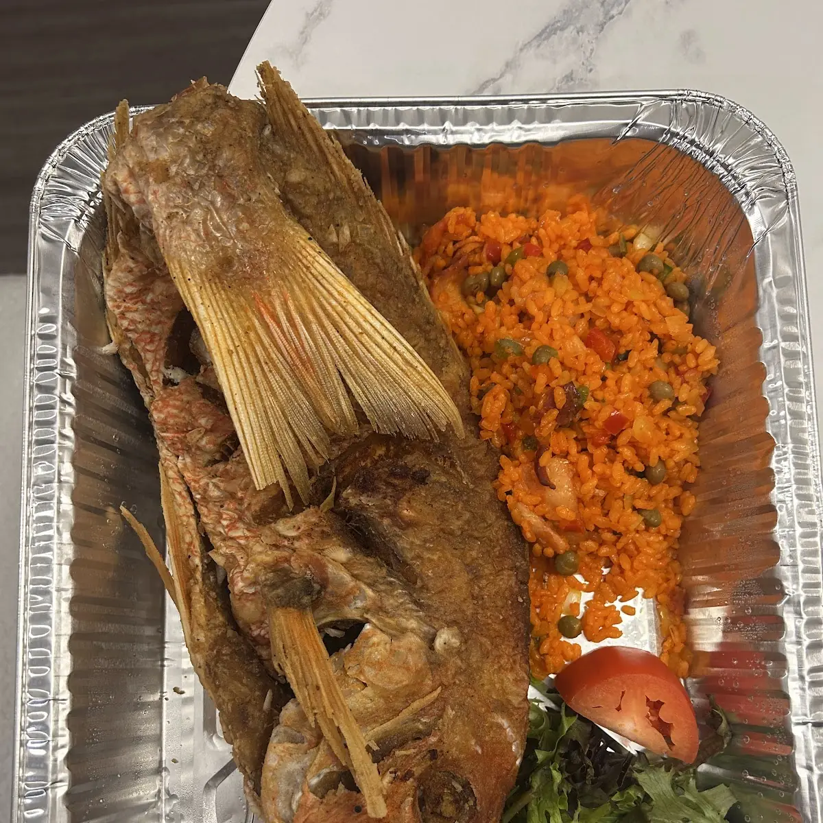 Fried Red Snapper with Rice and Salad