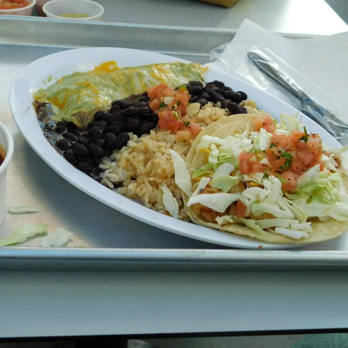 Combo Number 2 Taco and Enchilada Brown Rice Black Beans