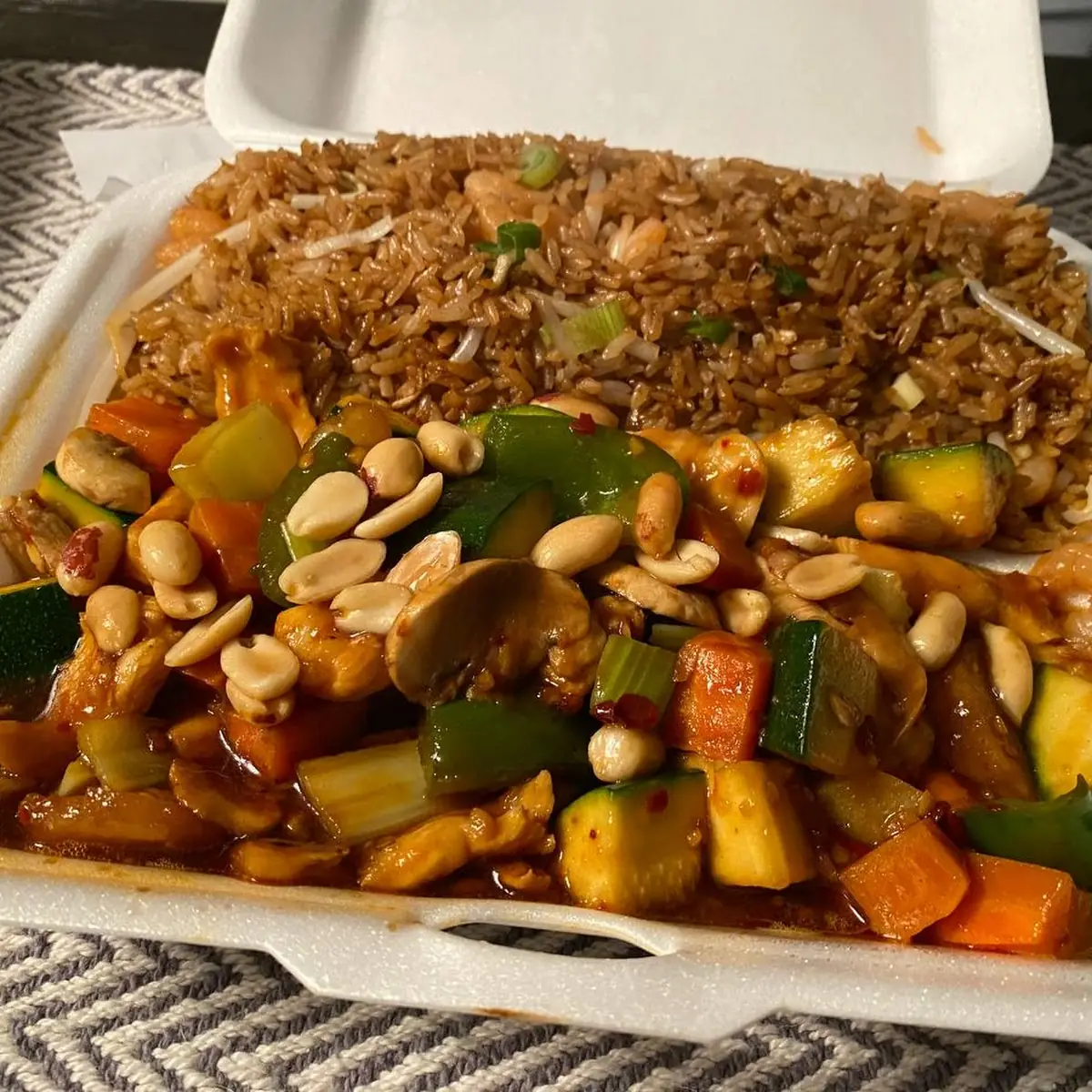 Kung Pao Chicken with Shrimp Fried Rice
