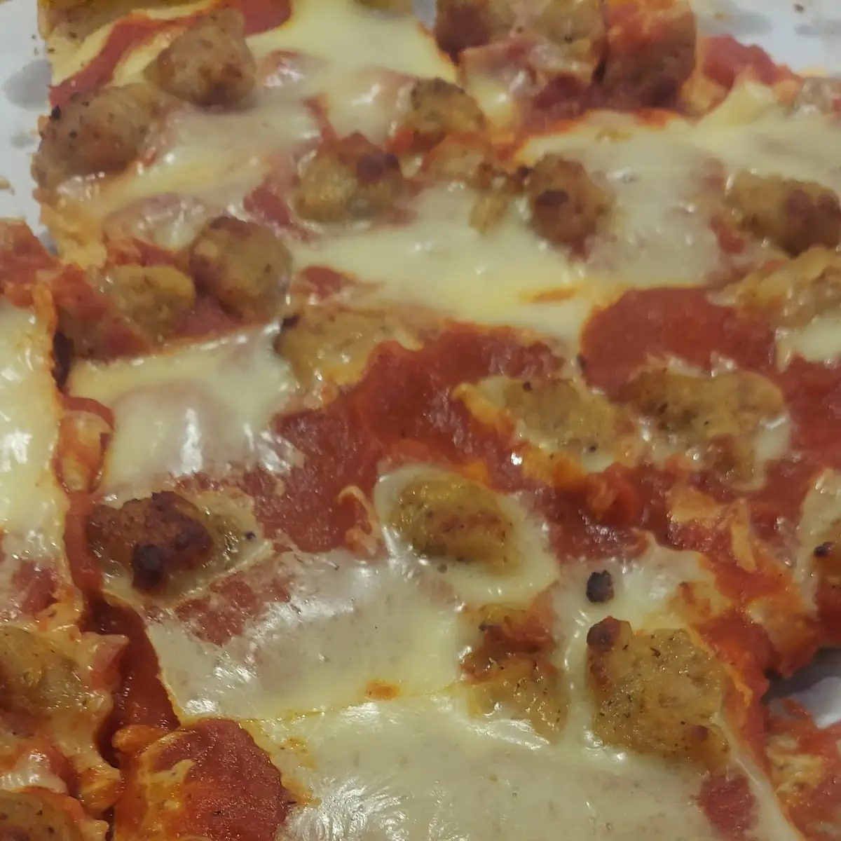 Sausage Pizza with Mystery Cheese