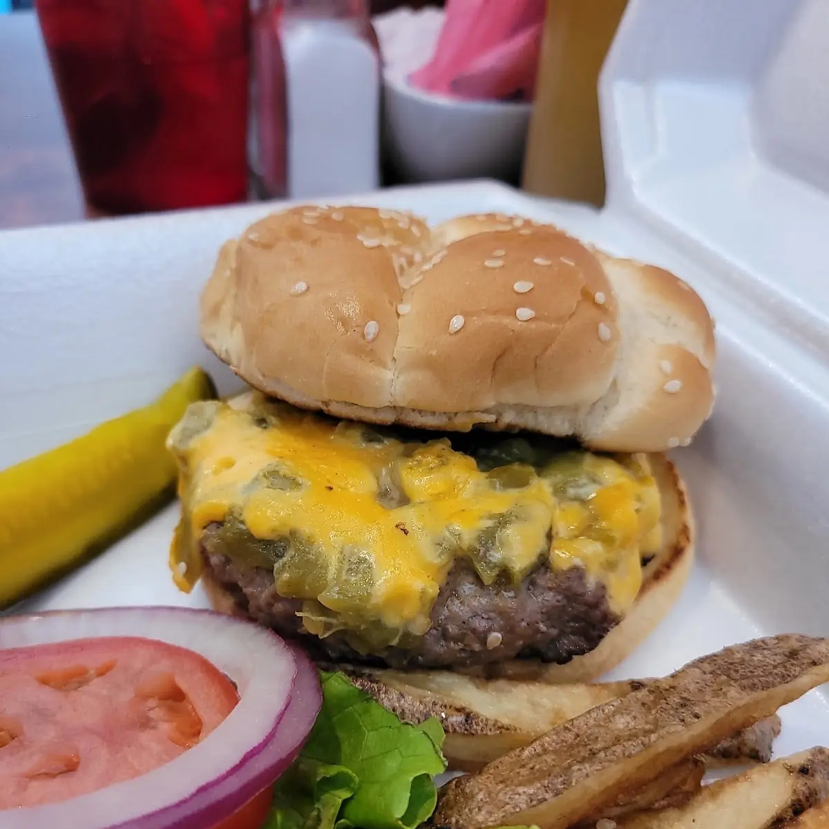 6 Oz Green Chile Cheese Burger