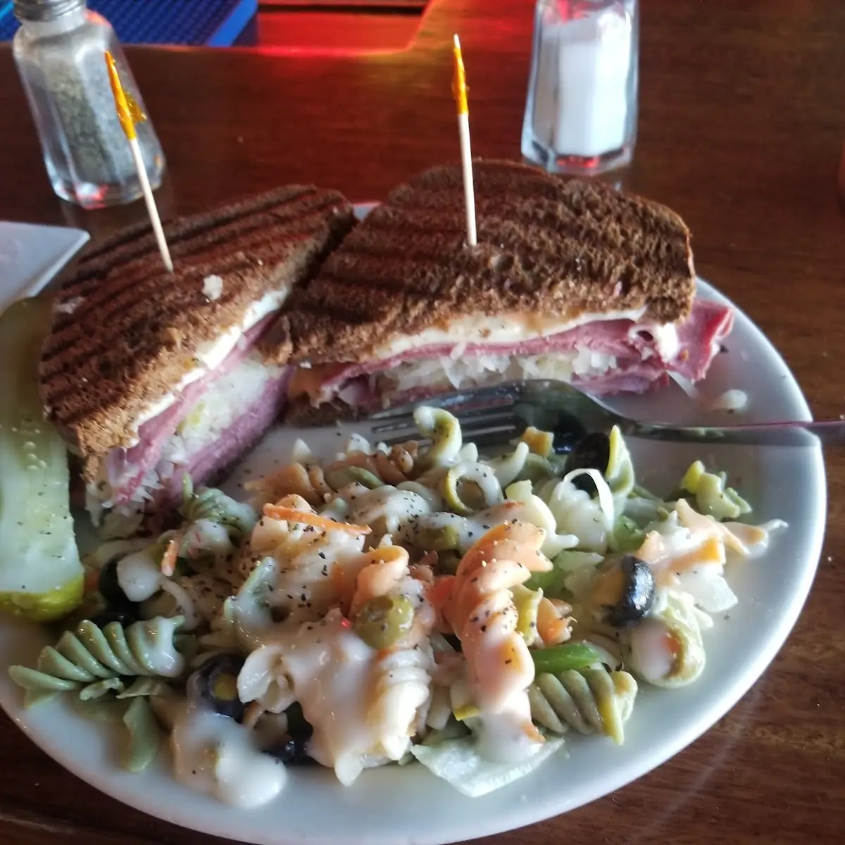 Reuben Sandwich and Pasta Salad