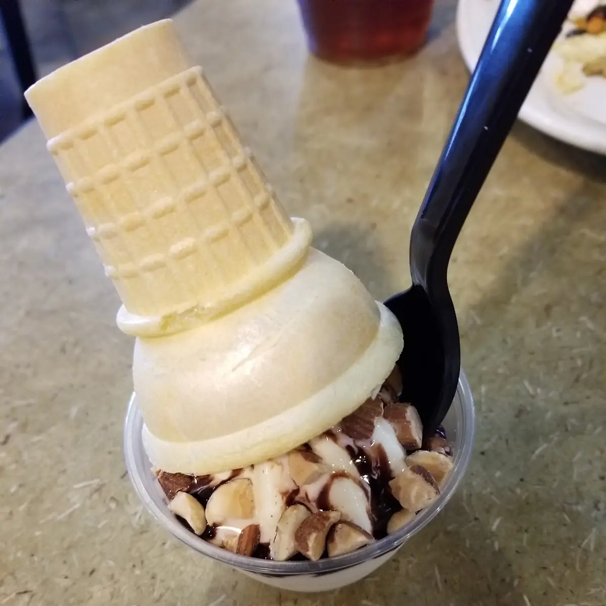 Soft Serve with Chocolate Sauce and Almonds