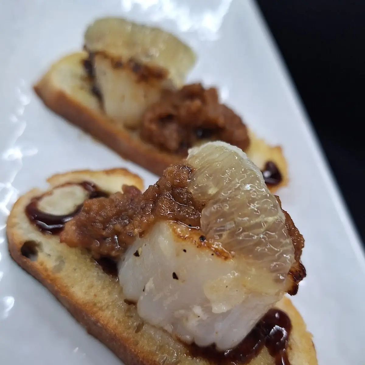 Scallop Bacon Jam Crostini