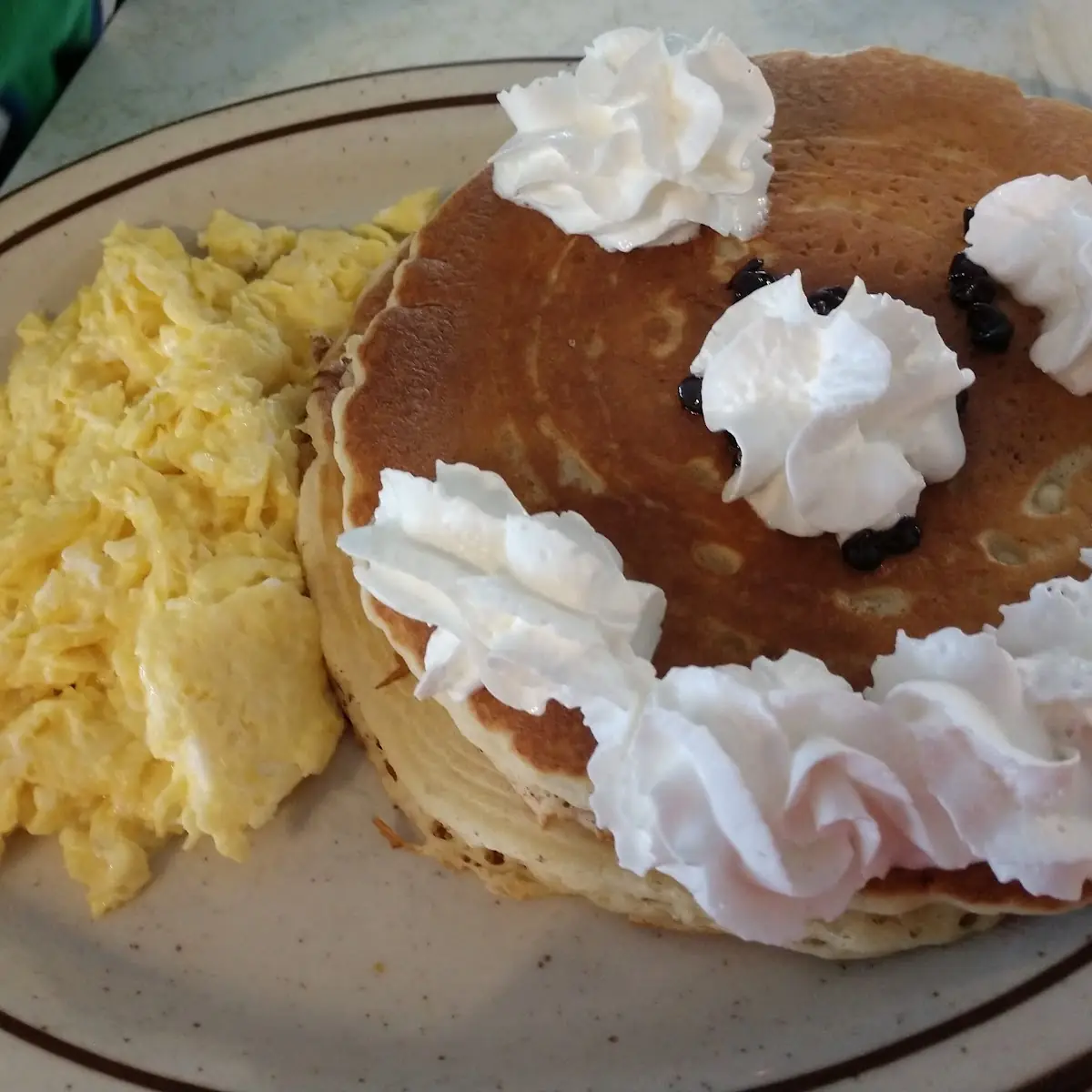 Chocolate Chip Pancakes and Eggs