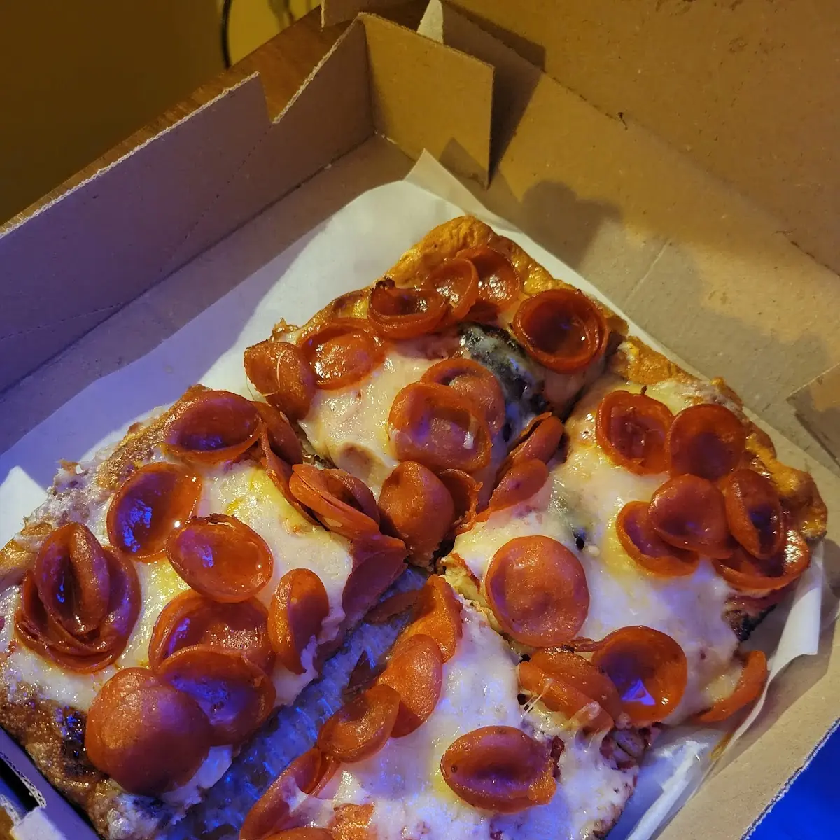 Pan Fried Pizza Aiwht Pepperoni and Hot Honey