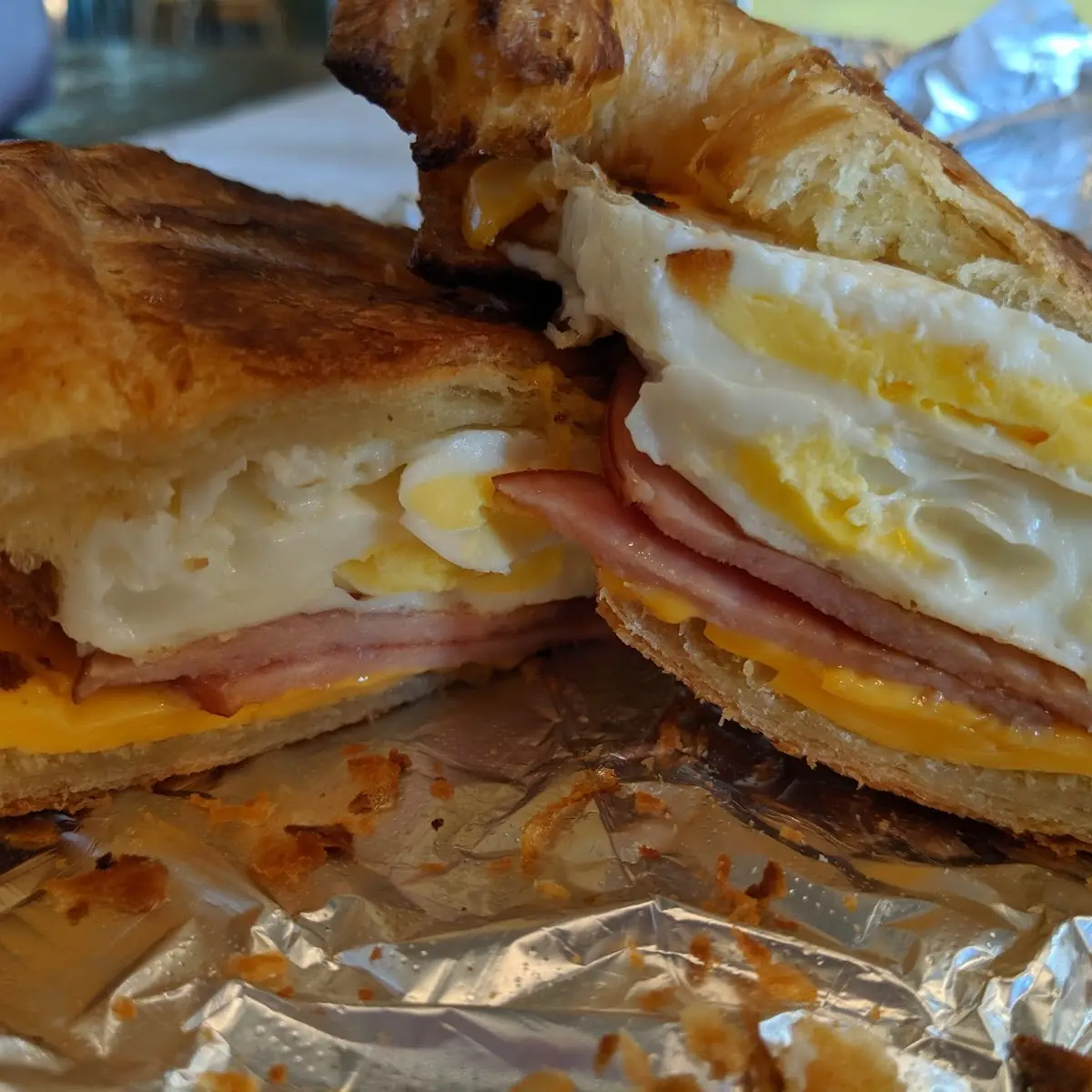 Ham Egg and Cheese Croissant Breakfast Sandwich