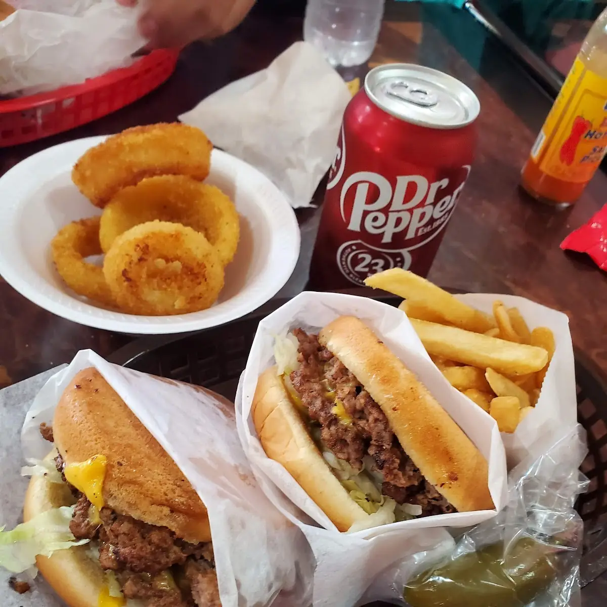 Double with Cheese and Fries w Onion Rings