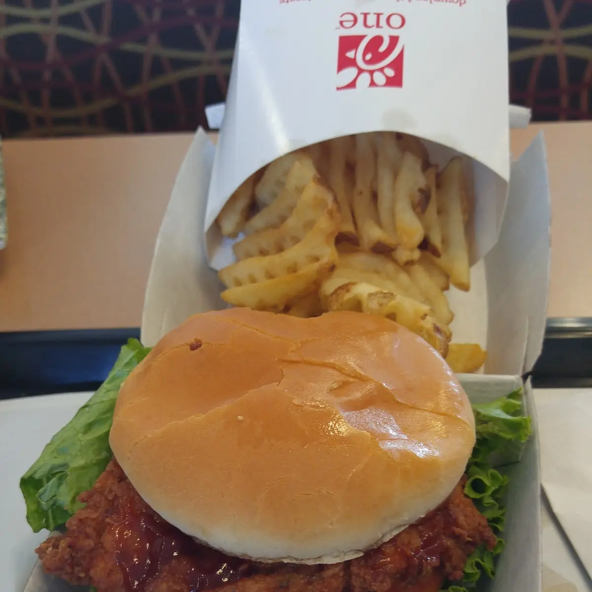 Chicken Deluxe and Waffle Fries