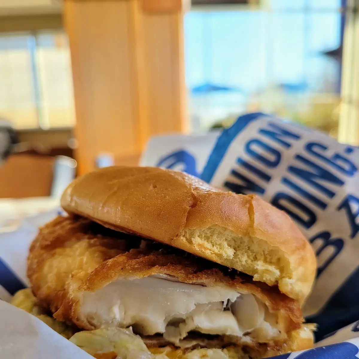 Cod Fish Sandwich with Onion Rings