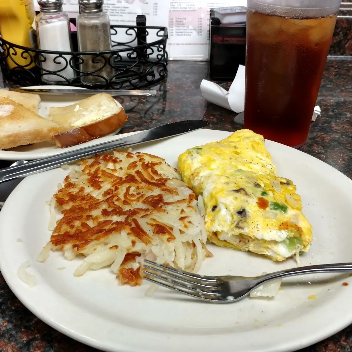Omelette Hash Browns Toast