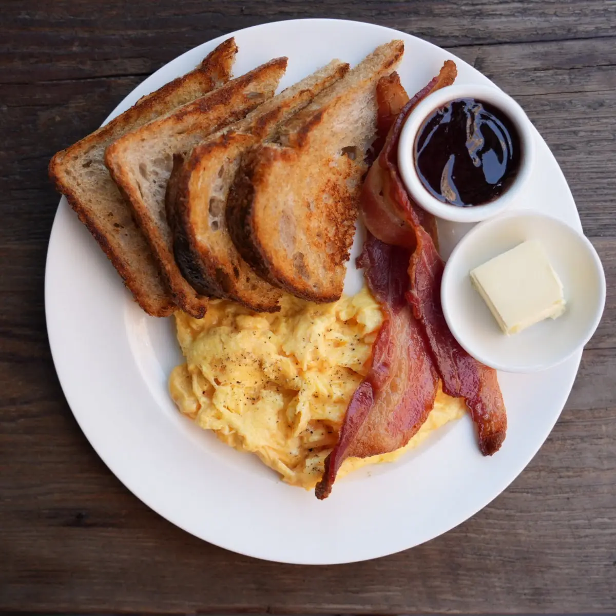 Scrambled Eggs Bacon and Toast