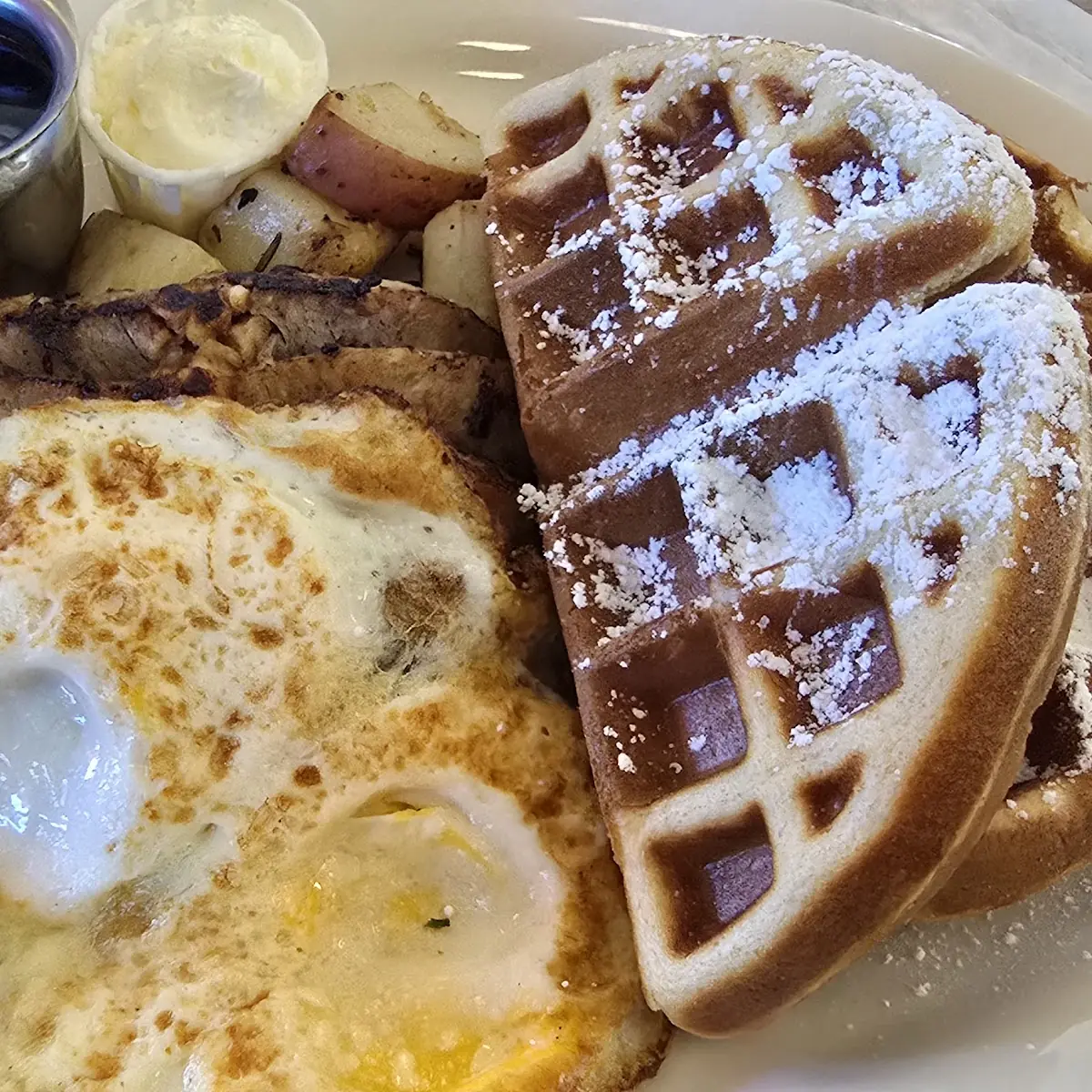 Usual Egg Combo w Belgian Waffles
