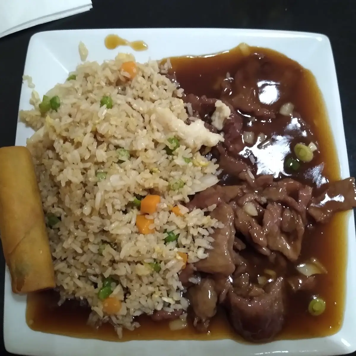 Beef Teriyaki with Fried Rice and Egg Roll