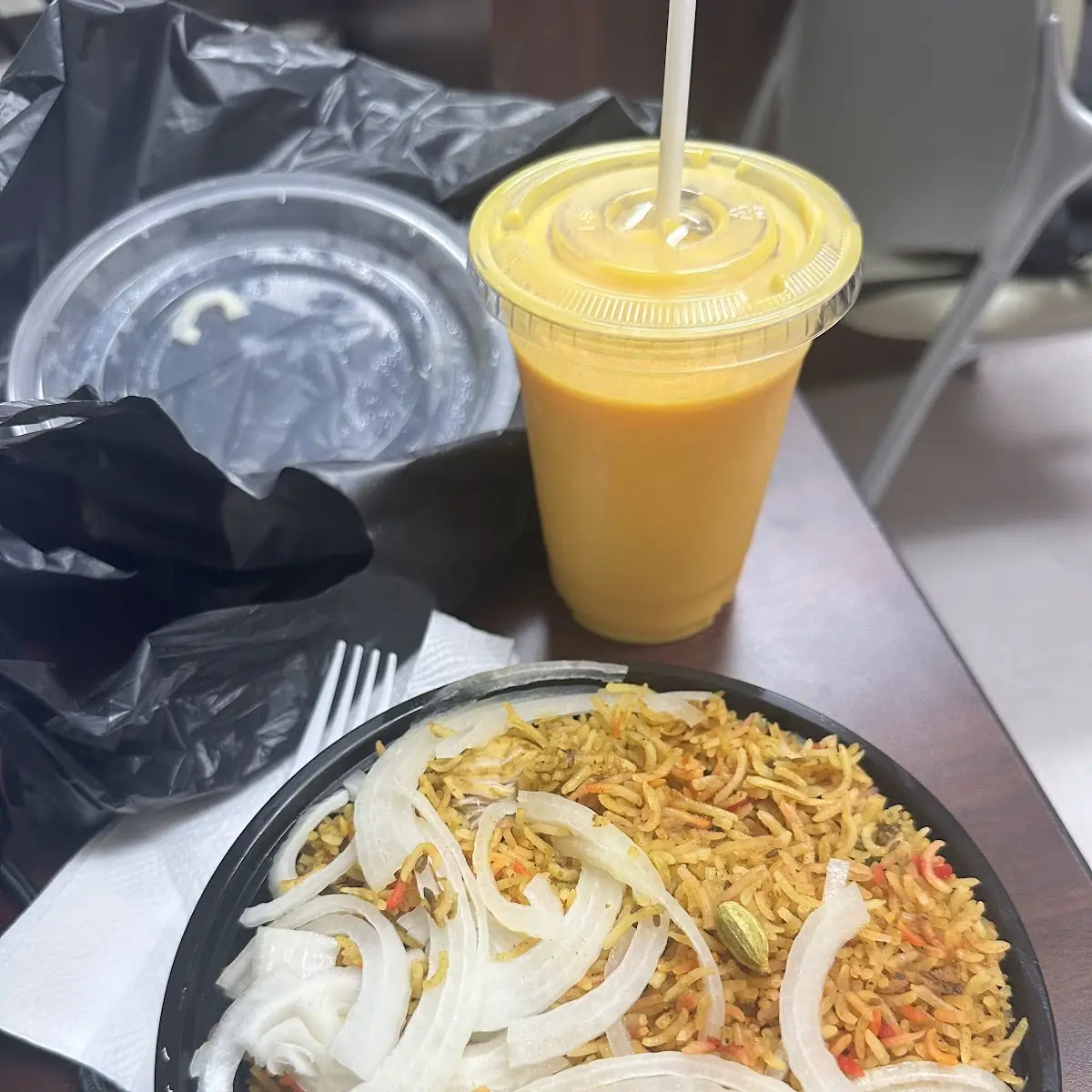 Chicken Biryani and Mango Lassi