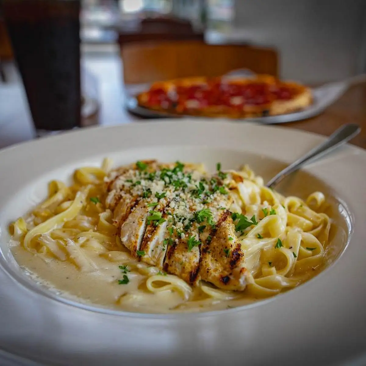 Fettuccine Alfredo with Fried Chicken