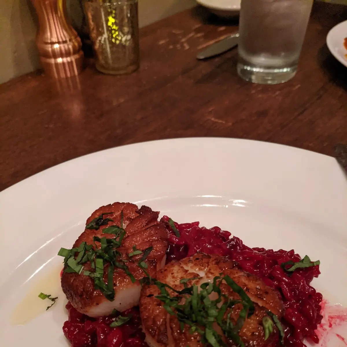 Sea Scallops with Beet Risotto