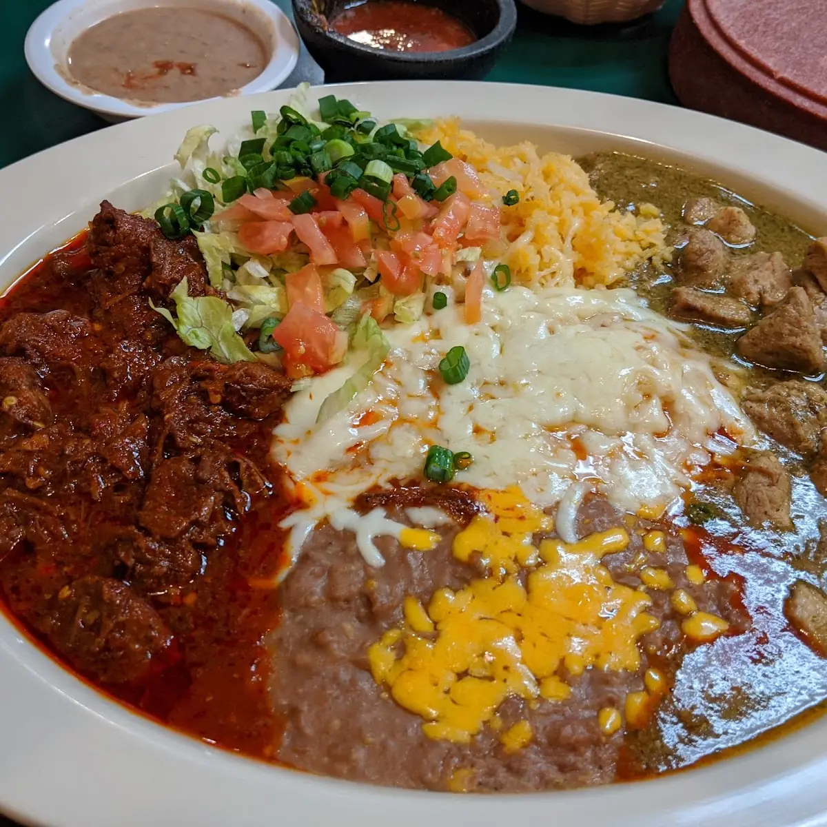 12. 1 Beef Tostada, 1 Enchilada, 1 Chile Relleno