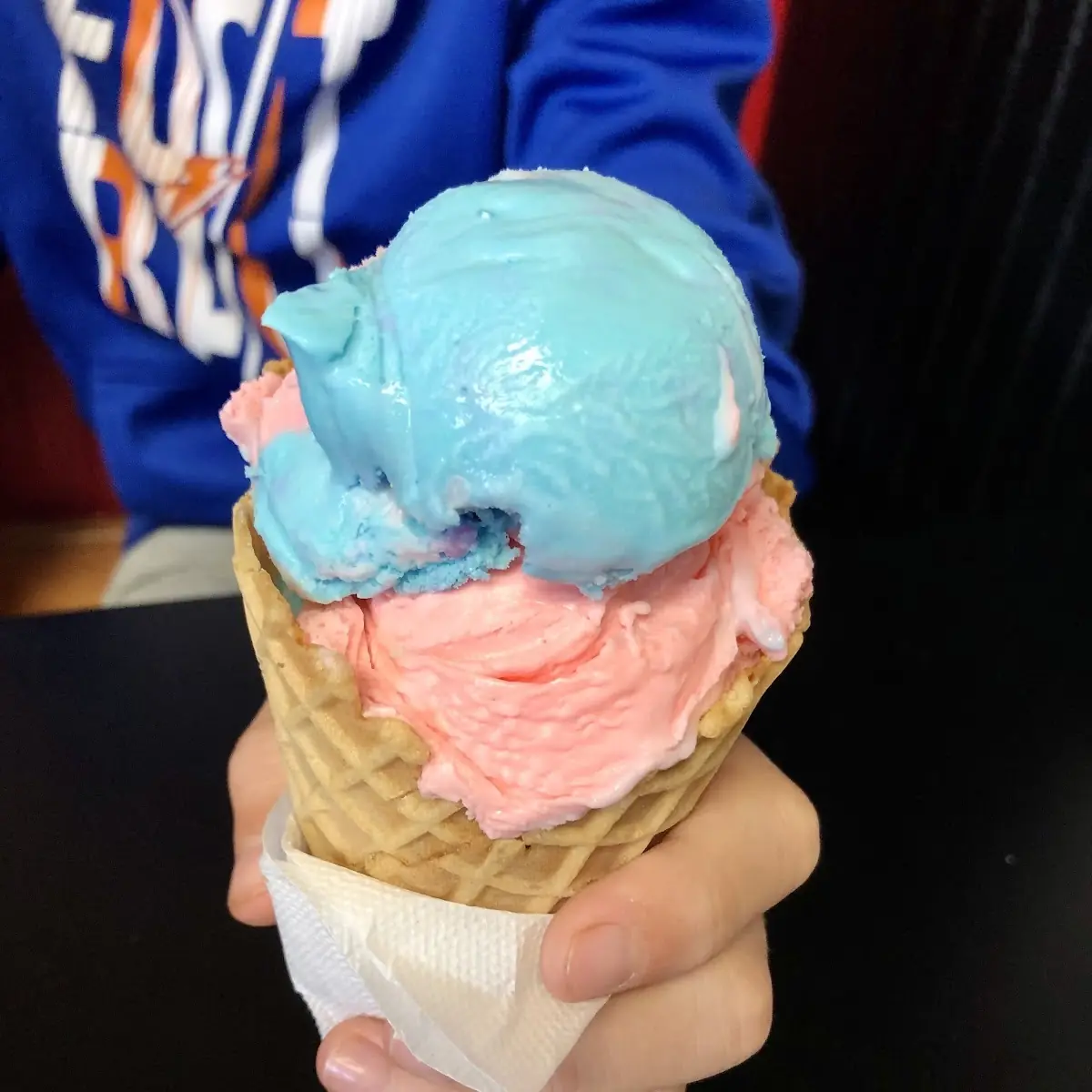 Cotton Candy Ice Cream in Waffle Cone