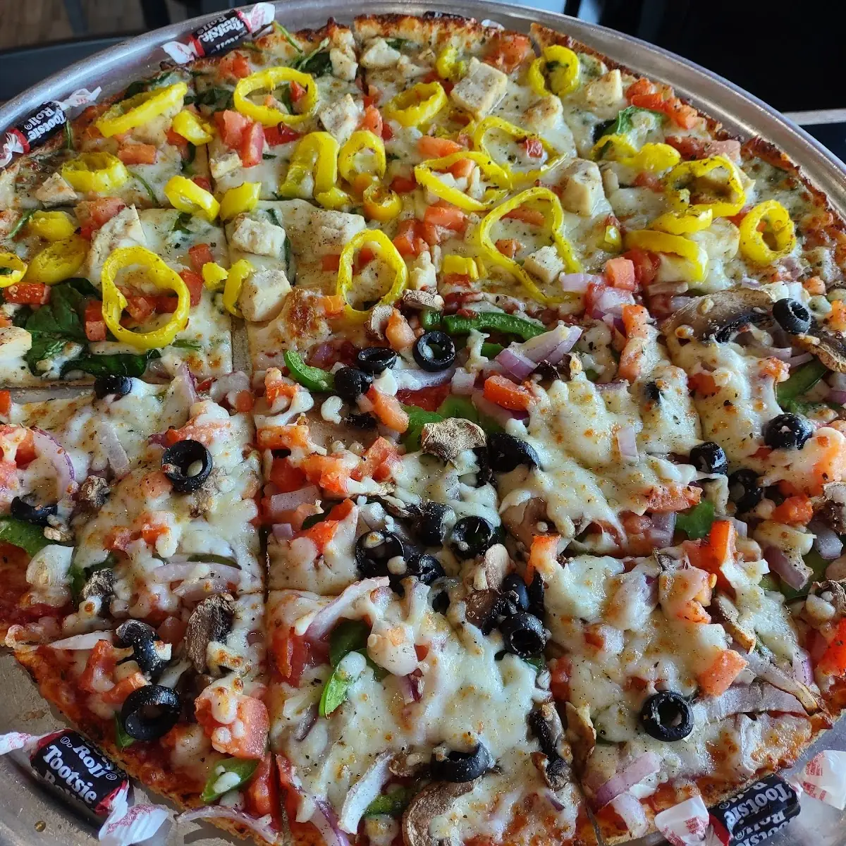 Half Veggie Half Chicken Alfredo on Thin Crust