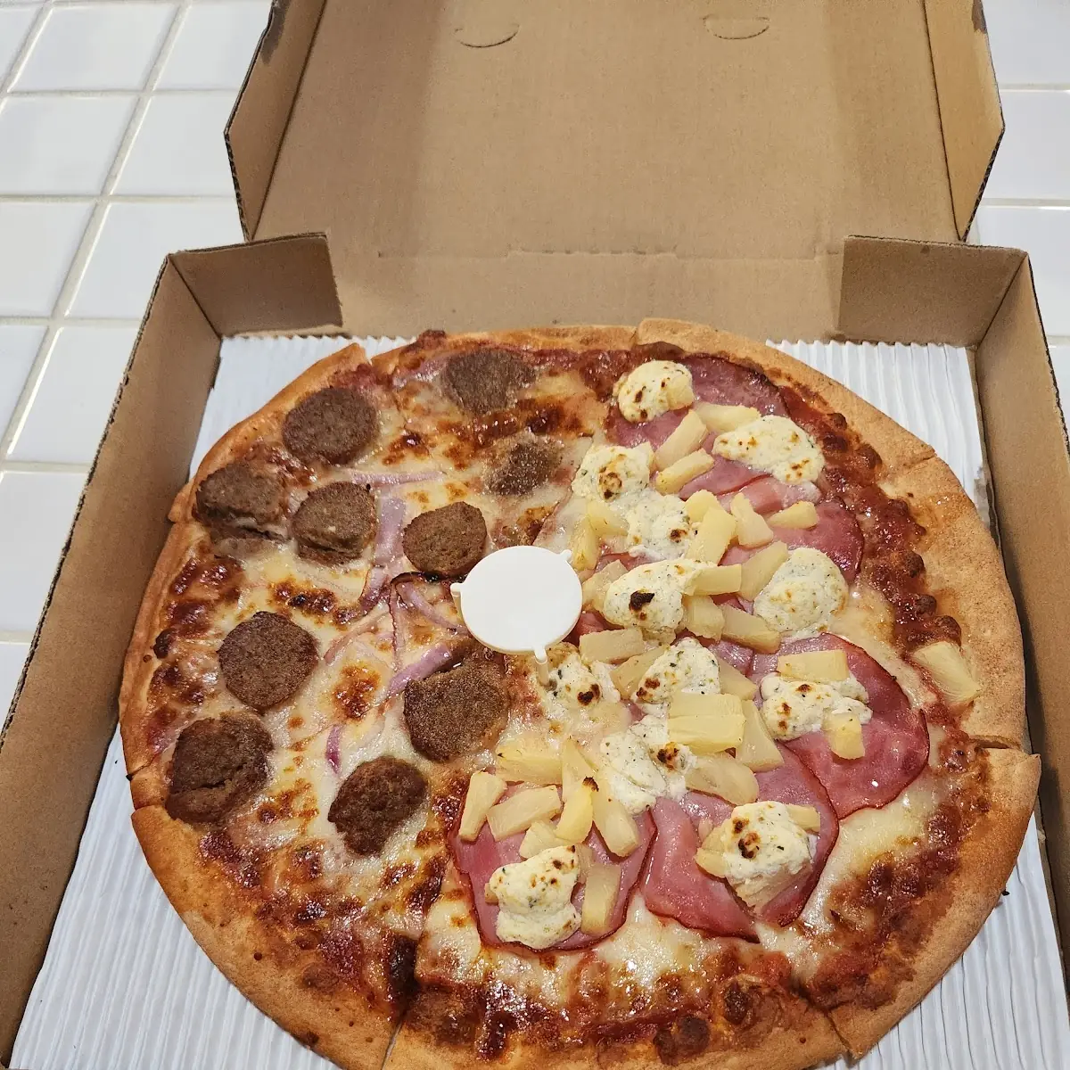 Half Beef & Onion Half Gourmet Hawaiian Pizza