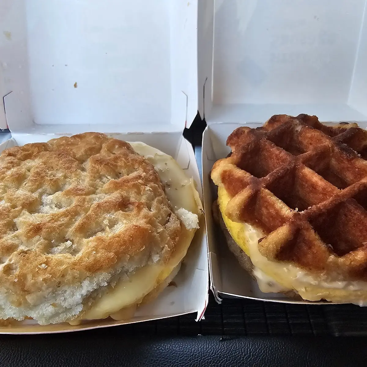 Sausage Egg and Cheese Biscuit and Waffle