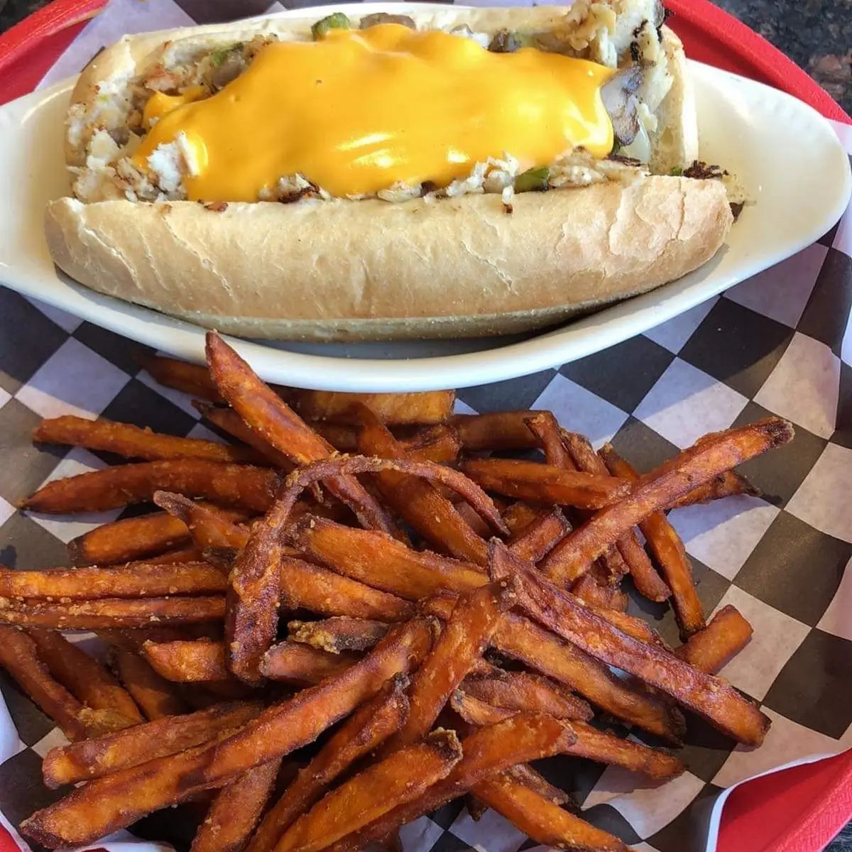 Chicken Philly with Sweet Potato Fries