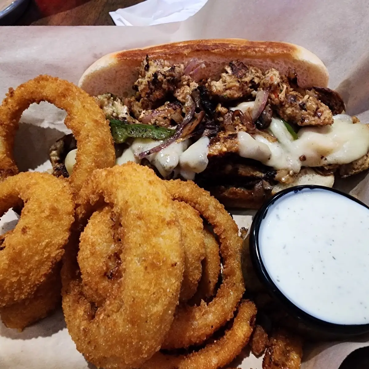 Veggie Philly with Onion Rings