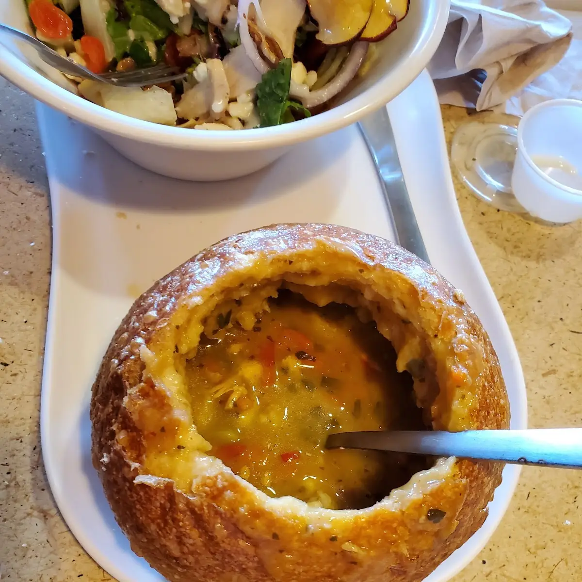 Wild Rice and Chicken Soup in a Bread Bowl