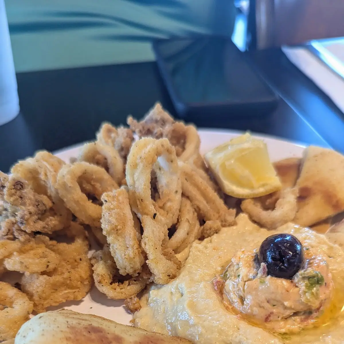 Calamari Appetizer with Hummus and Pita