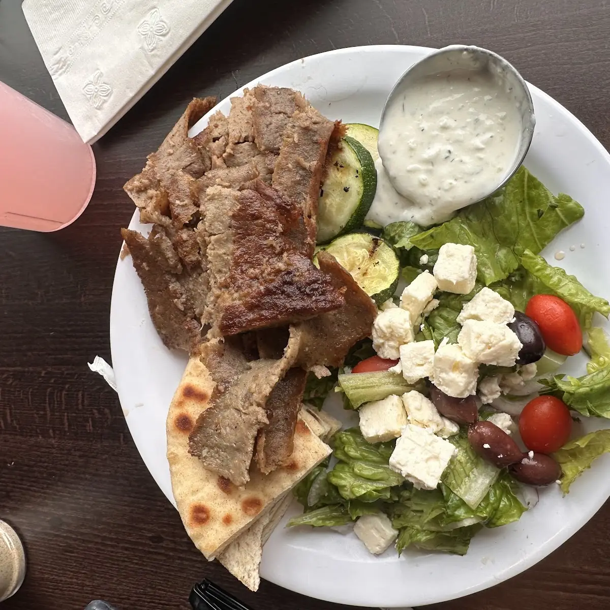 Gyro Plate with Greek Salad and Zucchini