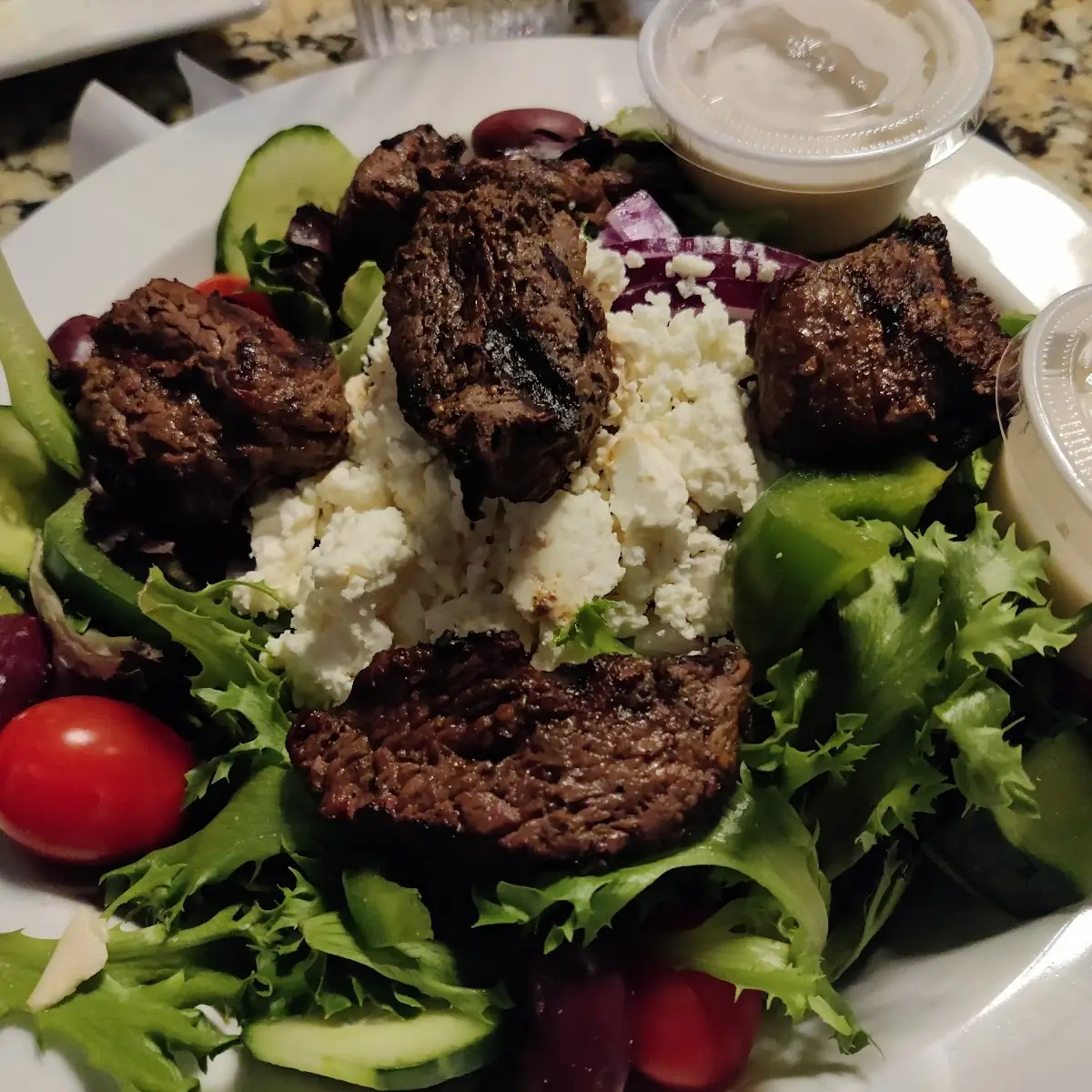 Greek Salad with Steak Tips