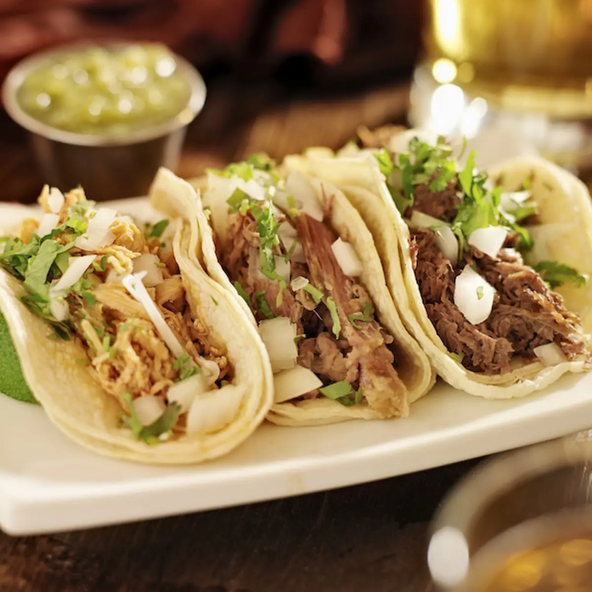 Authentic Mexican Barbacoa Carnitas and Chicken Tacos