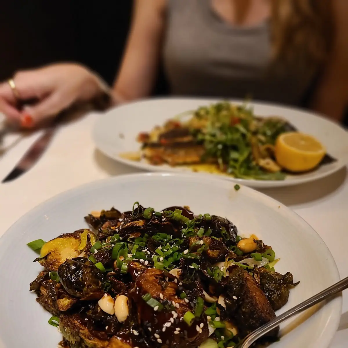 Honey Sriracha Roasted Brussels Sprouts with Cashews