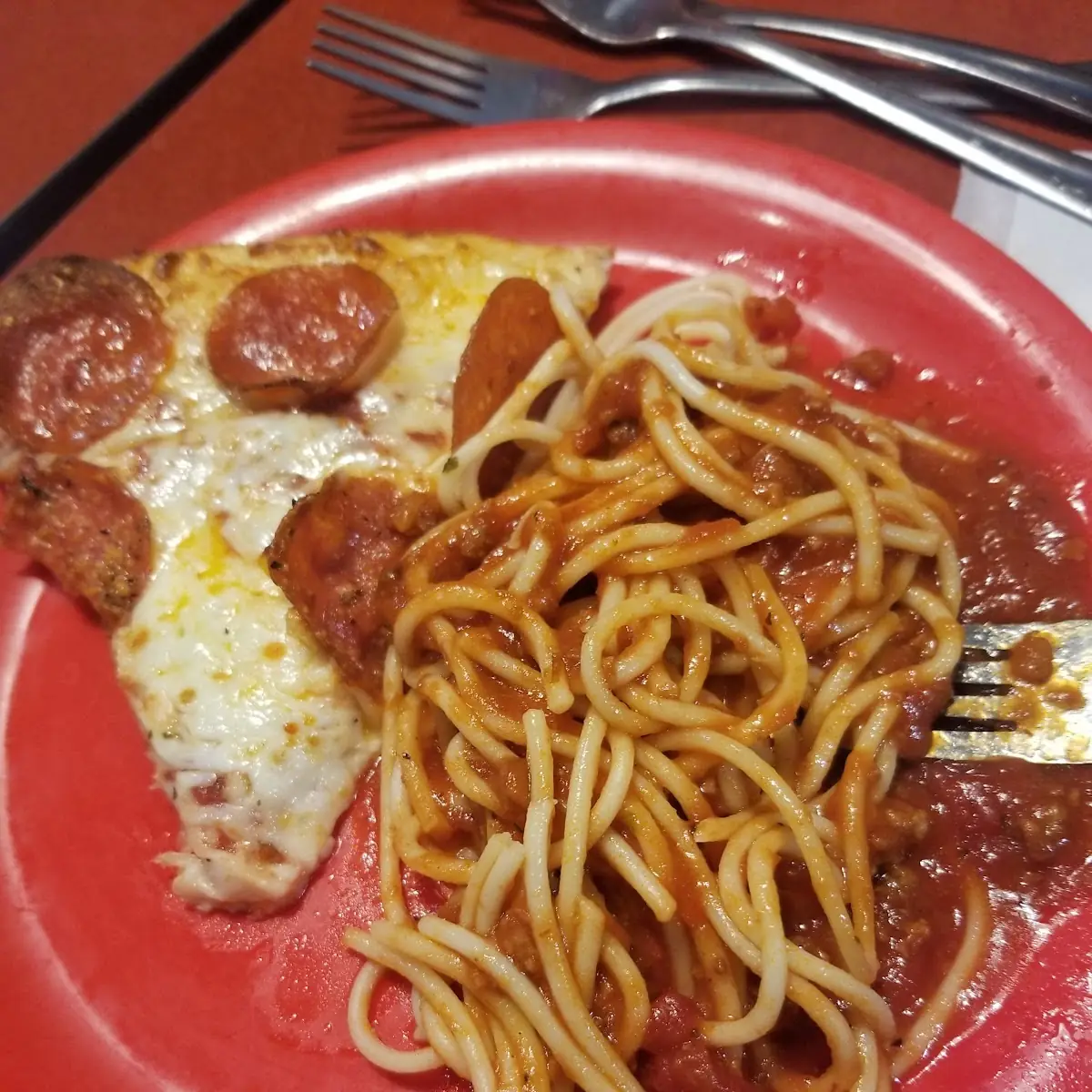 Pizza and Spaghetti with Meat Sauce