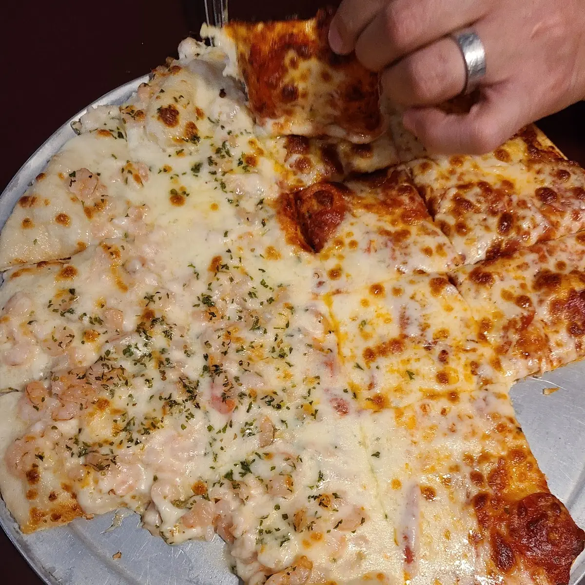 Half Shrimp Alfredo Half Pepperoni Pizza